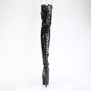 Patent 18 cm ADORE-3850 Black overknee boots with laces