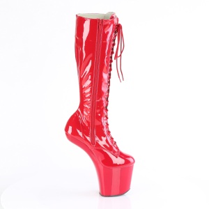 Patent 20 cm CRAZE-2023 Heelless platform pony knee boots red