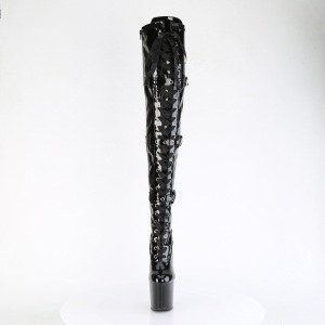 Patent 20 cm CRAZE-3028 Heelless platform overknee boots pony heels black