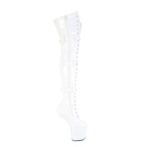 Patent 20 cm CRAZE-3028 Heelless platform overknee boots pony heels white