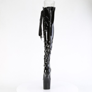 Patent 20 cm CRAZE-3050 Heelless platform overknee boots pony heels black