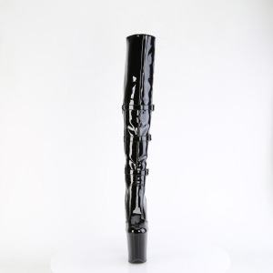 Patent 20 cm FLAMINGO-3018 high heeled thigh high boots with buckles black