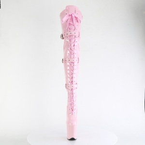 Patent 20 cm FLAMINGO-3028 high heeled thigh high boots with buckles rose