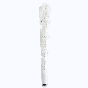 Patent 20 cm FLAMINGO-3028 high heeled thigh high boots with buckles white