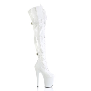 Patent 20 cm FLAMINGO-3028 high heeled thigh high boots with buckles white