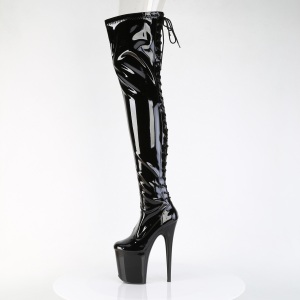 Patent 20 cm FLAMINGO-3850 Black overknee boots with laces