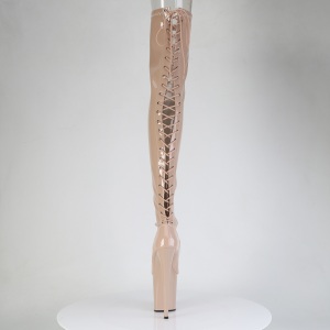 Patent 20 cm FLAMINGO-3850 beige overknee boots with laces