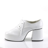 Patent JAZZ-02 pimp shoes 70s mens disco platform shoes lace-up white