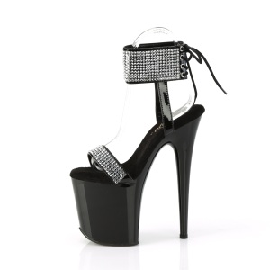 Patent rhinestone 20 cm FLAMINGO-870 pleaser high heels with ankle cuff