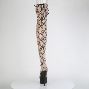 Patent snake pattern 15 cm DELIGHT brown overknee boots with laces