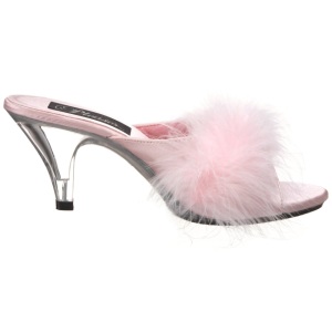 Pink 8 cm BELLE-301F Marabou Feathers Mules Shoes