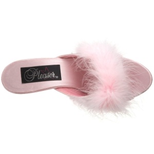 Pink 8 cm BELLE-301F Marabou Feathers Mules Shoes