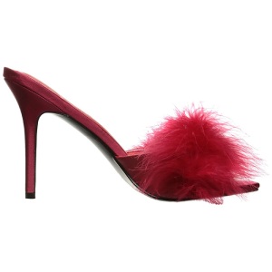 Red 10 cm CLASSIQUE-01F womens mules with marabou feathers