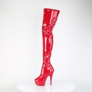 Red 15 cm DELIGHT-4000 Vinyl crotch high overknee boots