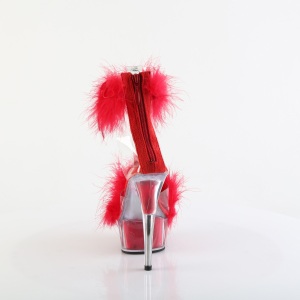 Red 15 cm DELIGHT-624F exotic pole dance high heel sandals with feathers