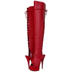 Red Leatherette 15 cm DELIGHT-3019 Platform Thigh High Boots