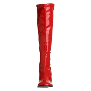 Red boots block heel 7,5 cm - 70s years style hippie disco gogo under kneeboots patent leather