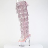 Rose 18 cm pole dance exotic overknee boots rhinestone fringes