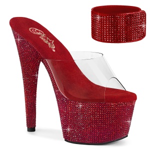 Rosso 18 cm 712RS sandali tacco alto con polsino alla caviglia e plateau strass