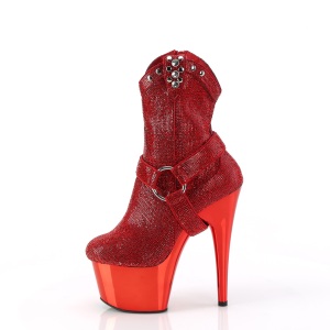 Rosso strass stivaletti texani e cowboy plateau tacco 18 cm ADORE-1029CHRS