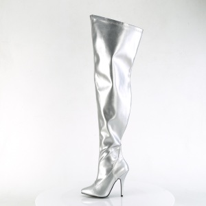 Silver 13 cm SEDUCE-3000WC thigh high stretch overknee boots with wide calf