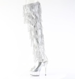 Silver 15 cm DELIGHT exotic overknee boots rhinestone fringes