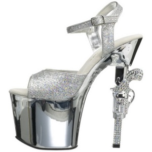 Silver 18 cm Pleaser REVOLVER-709G High Heels Chrome Platform