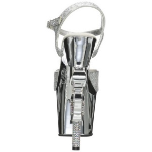 Silver 18 cm Pleaser REVOLVER-709G High Heels Chrome Platform