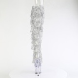 Silver 18 cm disco dance gogo overknee boots rhinestone fringes