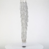 Silver 18 cm pole dance exotic overknee boots rhinestone fringes