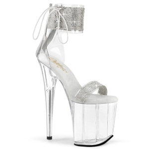 Silver 20 cm FLAMINGO-827RS transparent platform high heels with ankle straps