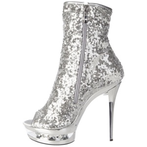 Silver Sequins 15,5 cm BLONDIE-R-1008 Platform Ankle Calf Boots