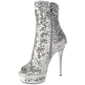 Silver Sequins 15,5 cm BLONDIE-R-1008 Platform Ankle Calf Boots