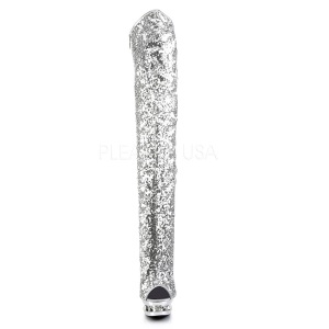 Silver Sequins 15 cm PLEASER BLONDIE-R-3011 Platform Over Knee Boots