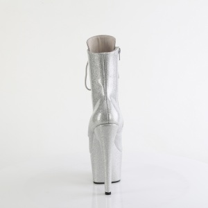 Silver glitter 18 cm high heels ankle boots platform