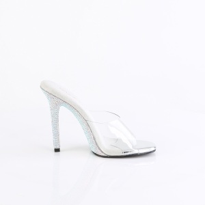 Silver mules 11,5 cm GALA-01DM strass high heeled mules