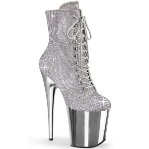 Silver rhinestones 20 cm FLAMINGO-1020CHRS pleaser high heels ankle boots