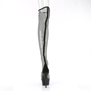 Tessuto a rete e strass 15 cm DELIGHT-3009 Neri stivali overknee tacco alto