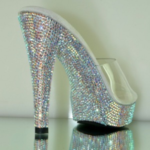 Transparent 13 cm COCKTAIL-501DM Platform High Heel Mules Rhinestone