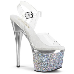 Transparent 18 cm ESTEEM-708CHLG platform pole dance high heel sandals silver