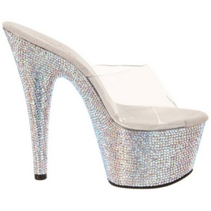 Trasparente Argento 18 cm BEJEWELED-701DM Strass Plateau Mules Alte