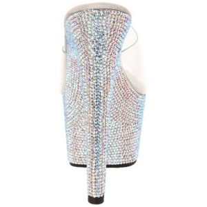 Trasparente Argento 18 cm BEJEWELED-701DM Strass Plateau Mules Alte