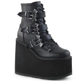 Vegan 14 cm SWING-103 womens ankle boots platform with buckles black