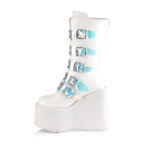 Vegan 14 cm SWING-230 emo calf-high women boots platform with buckles pearl effect