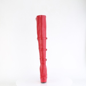 Vegan 15 cm DELIGHT-3018 high heeled thigh high boots with buckles red