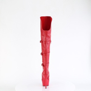 Vegan 15 cm DELIGHT-3018 high heeled thigh high boots with buckles red