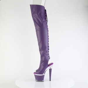 Vegan 18 cm SPECTATOR-3030 Purple high heeled thigh high boots open toe with lace up