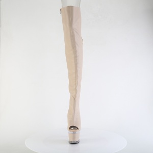 Vegan 18 cm SPECTATOR-3030 beige high heeled thigh high boots open toe with lace up