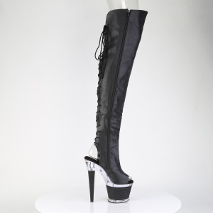 Vegan 18 cm SPECTATOR-3030 black high heeled thigh high boots open toe with lace up