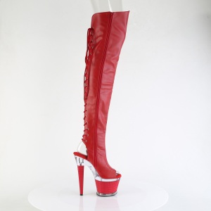 Vegan 18 cm SPECTATOR-3030 red high heeled thigh high boots open toe with lace up